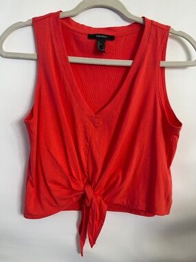 Forever 21 | Neon Coral Tie Front Crop Tank Top | S